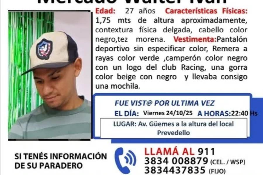 Buscan a Walter Iván Mercado