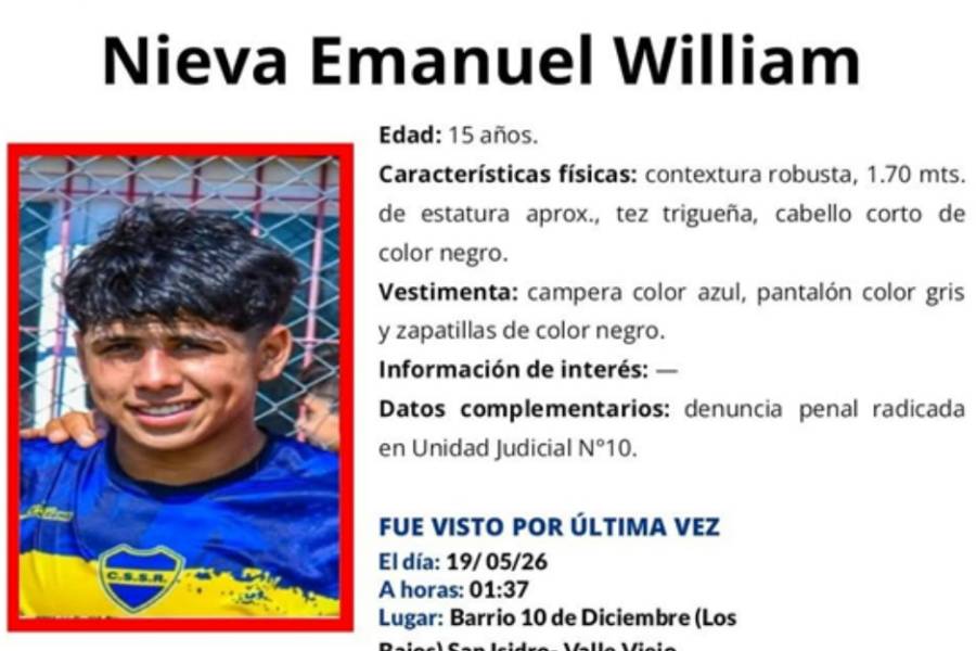 Buscan intensamente a Emanuel William Nieva