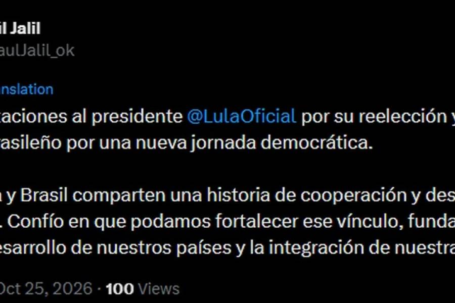 El gobernador felicitó al presidente Lula da Silva por su reelección